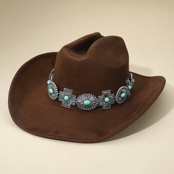 Unisex Brown Rugged Steerhead Accent Band Western Cowboy Hat - Picture 4 of 8